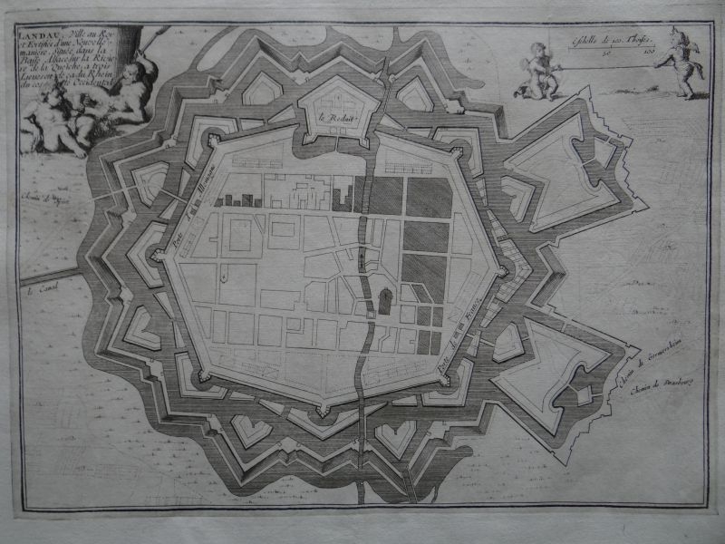 Mapa de la ciudad y fortaleza de Landau, Alsacia (Francia), 1694. Nicolás de Fer