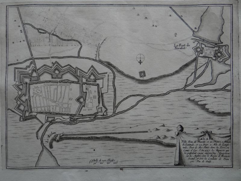 Mapa de Calais y fuerte Picardia, Alsacia (Francia), 1694. Nicolás de Fer