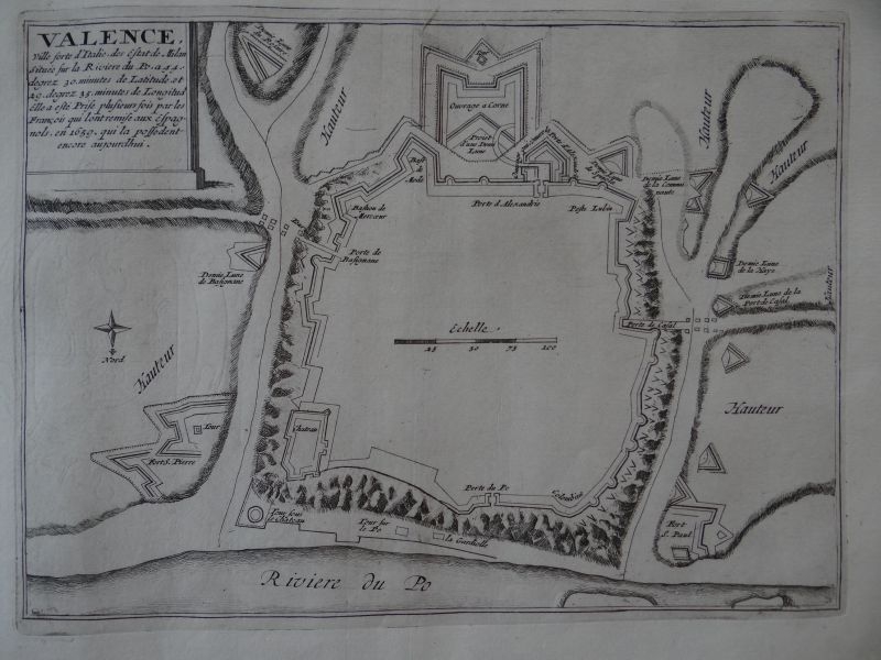 Mapa de la ciudad y fuerte de Valenza, Piamonte (Italia), 1694. Nicolás de Fer