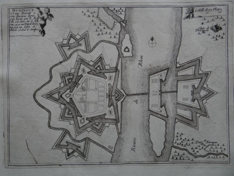 Mapa de la ciudad Hüninguen (Francia), 1694. Nicolás de Fer