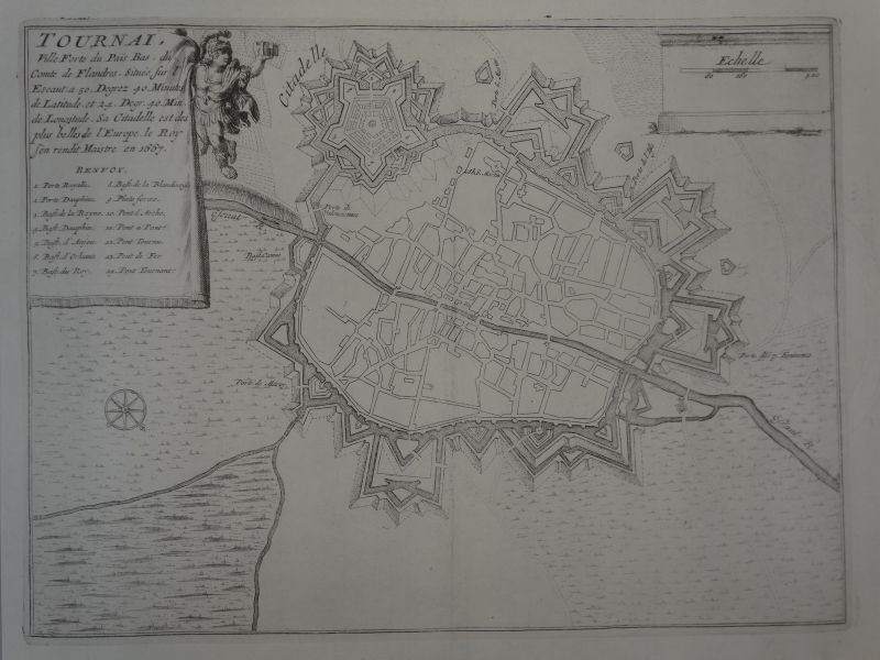 Mapa de la ciudad de Tournai (Bélgica), 1694. Nicolás de Fer