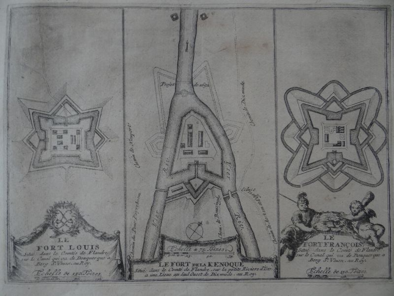 Planos de los fuertes de Louis, Kenoque y Francois, en Flandes (Bégica, Europa), 1694. Nicolás de Fer