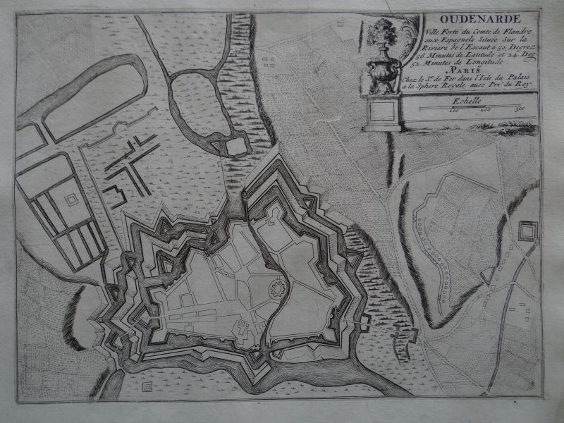 Mapa de la ciudad de Oudenaarde, Flandes (Bélgica, Europa), 1694. Nicolás de Fer