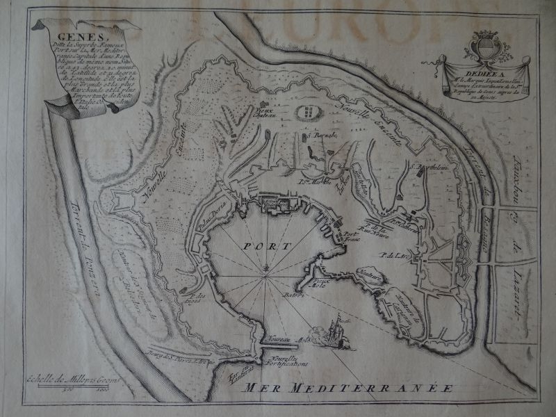 Mapa de la ciudad y puerto de Génova (Italia), 1696. Nicolás de Fer