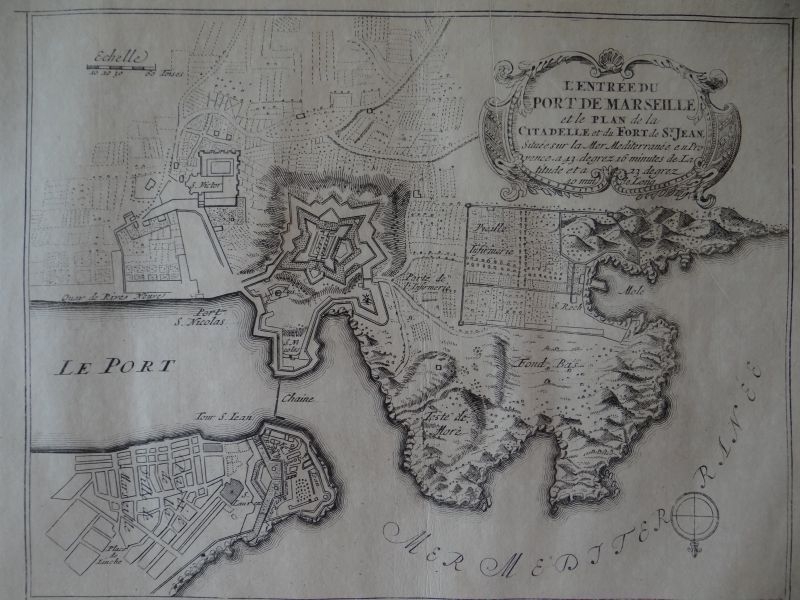 Mapa de la ciudad y puerto de Marsella (Francia), 1696. Nicolás de Fer