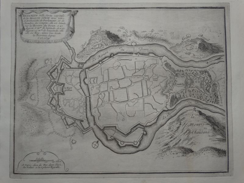 Mapa de la ciudad de Besancon (Francia), 1696. Nicolás de Fer