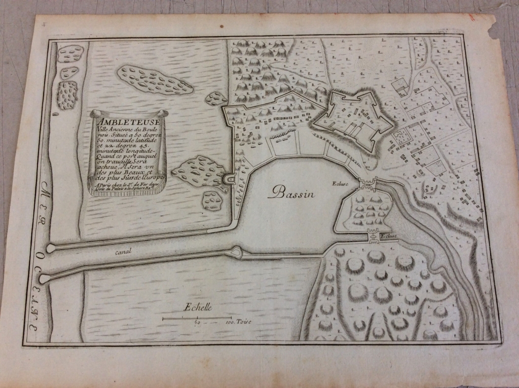 Mapa de la ciudad de Ambleteuse, Calais (norte de Francia), hacia 1700. Nicolás de Fer