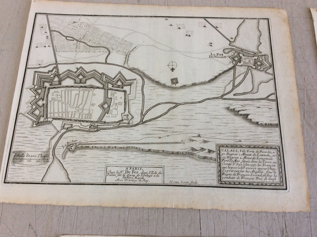 Mapa de la ciudad de Calais e inmediaciones (Paso de Calais, Francia), hacia 1700. Nicolás de Fer