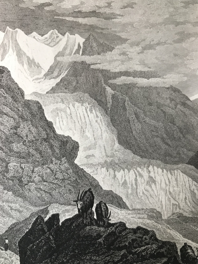 Vista de un glaciar del Ródano, en los Alpes de Suiza (Europa), 1834. Martini