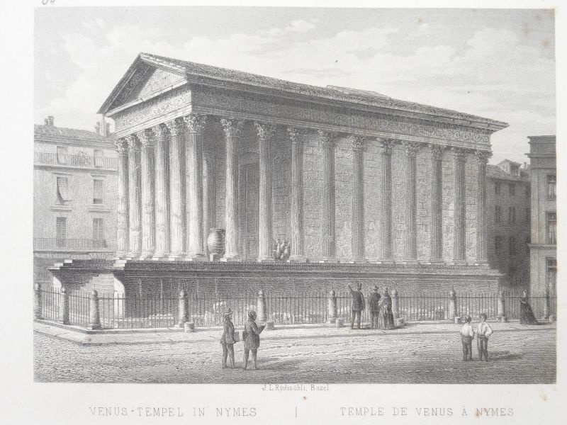 Vista del templo romano, Maison Carrée, en Nimes ( Francia), 1860. Rüdisühli