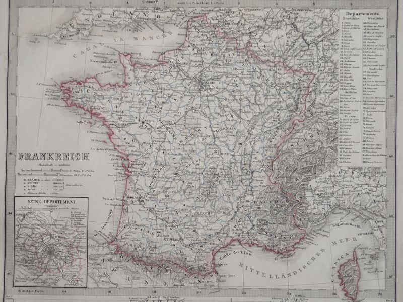 Mapa de Francia, 1850.  Stieler/Perthes