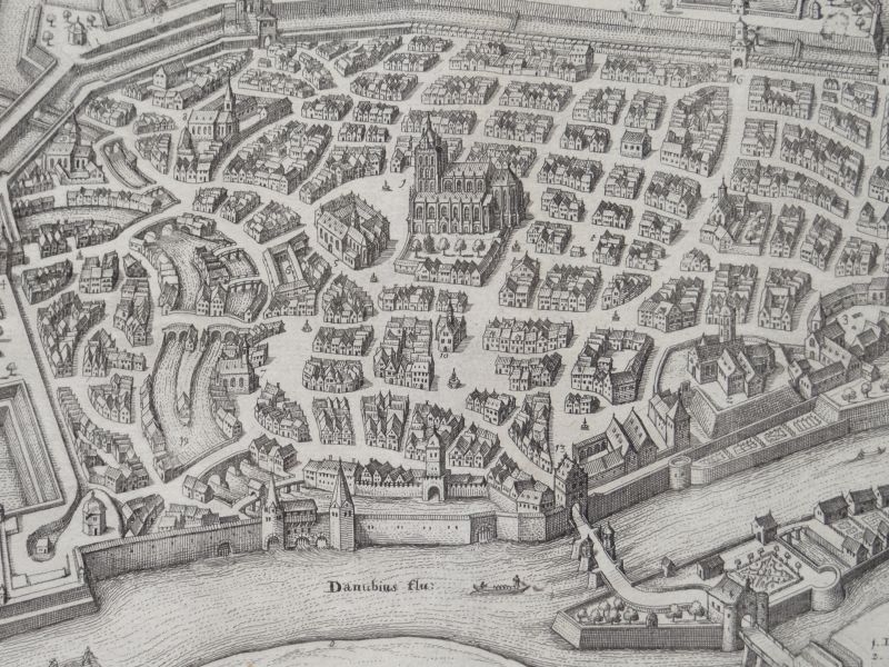 Mapa y planimetría de la ciudad de Ulm (Alemania), 1690. Merian