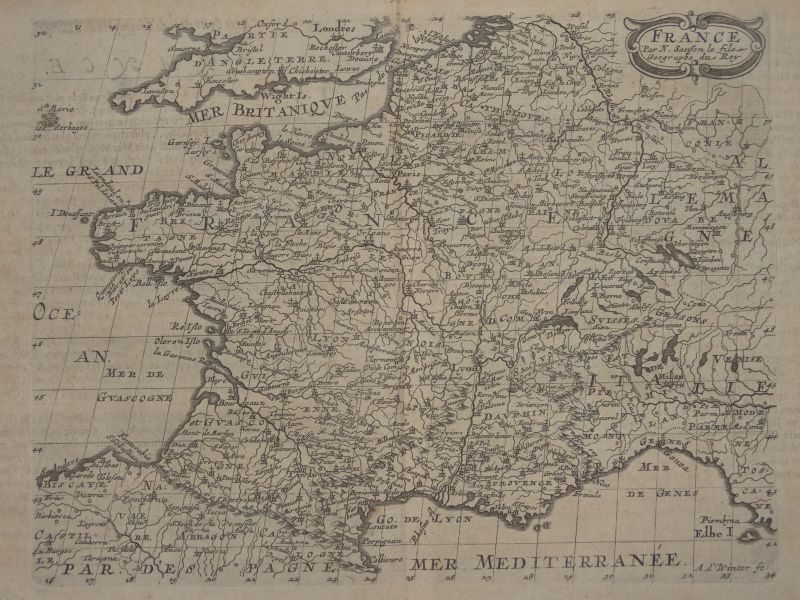 Mapa y descripción de Francia,  hacia 1650. Nicolás Sanson