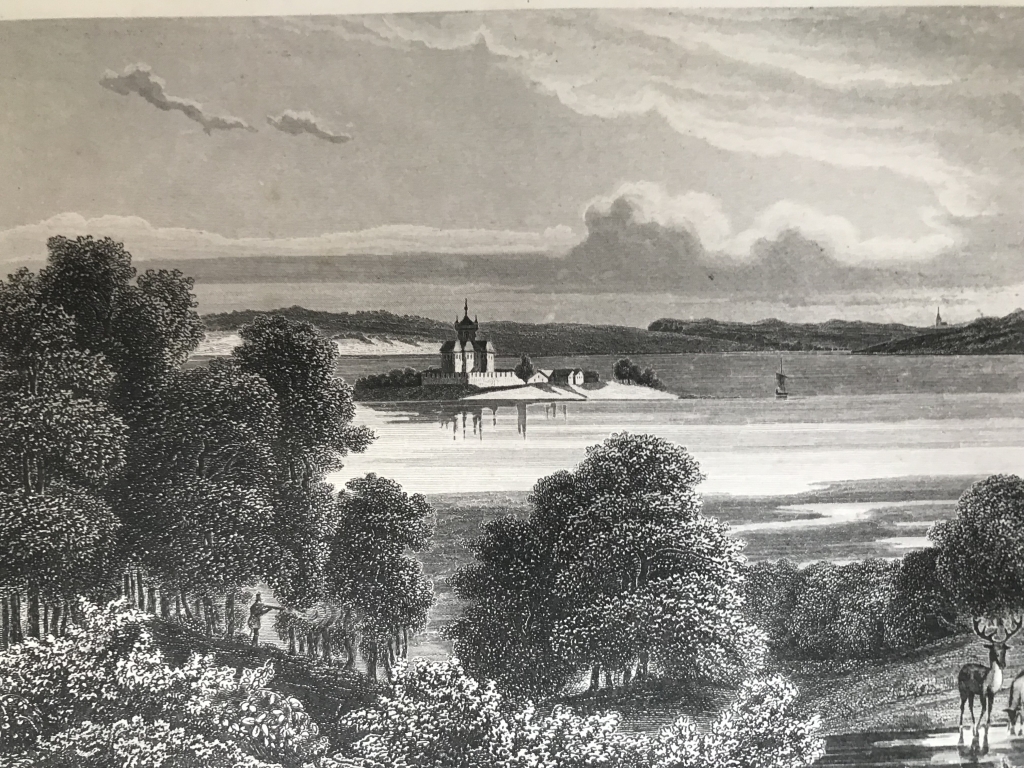 Vista del lago Steinhuder e isla Wilhelmstein (Hannover, Alemania), ca. 1850.  Rohbock/Poppel