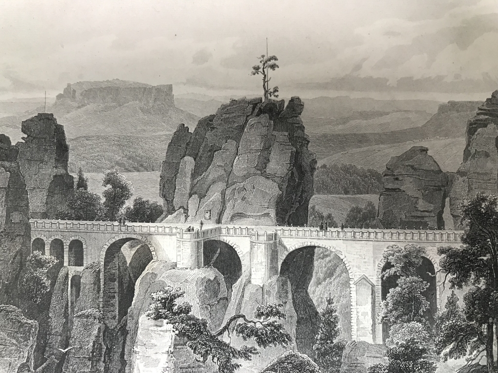Puente de Bastei sobre el río Martelle, Suiza sajona (Europa), ca. 1860.  Kochler/ Poppel