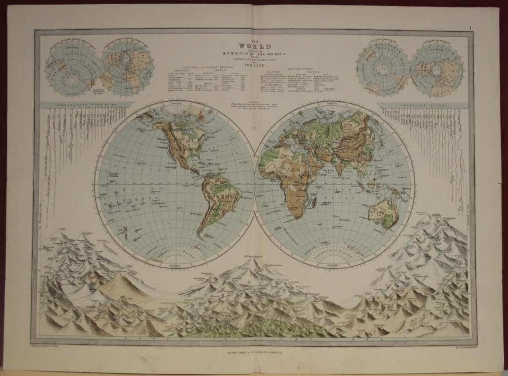 Mapa del Mundo y las montañas, 1886. Bartholomew y Edin