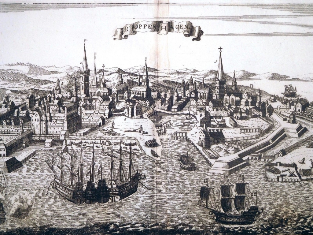 Vista de la ciudad de Copenhague (Dinamarca, Europa), hacia 1685. Koppmayer/Wagner