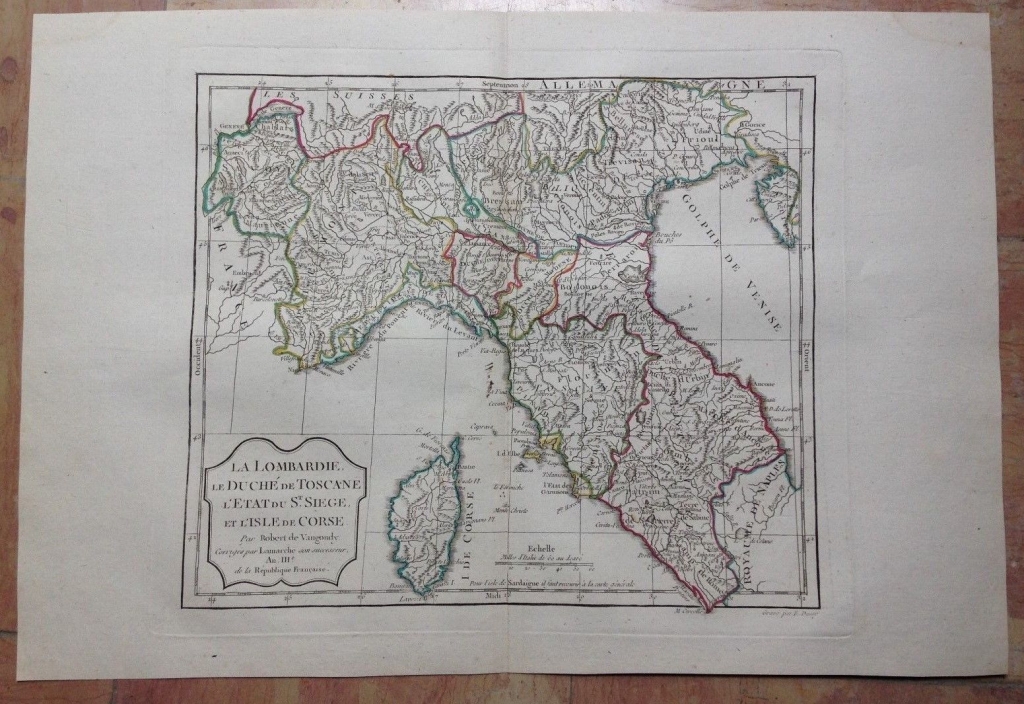 Mapa del norte de Italia y la isla de Córcega, 1795. Vaugondy/Delacroix/Delamarche/Dussy