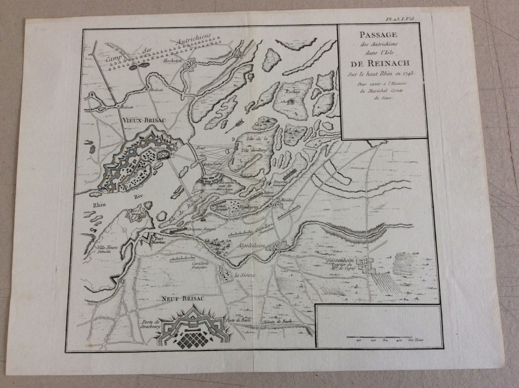 Mapa y plano histórico de la zona de  Reinach y alrededores(Suiza), circa 1745. Anónimo