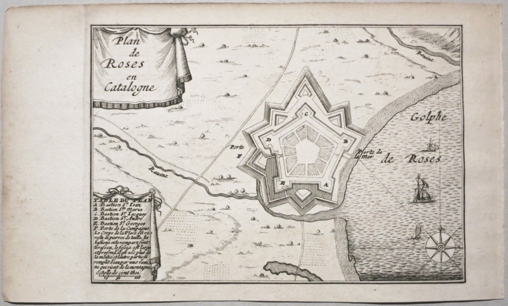 Plano de la ciudad de Rosas (Gerona, Cataluña, España), 1678. Ponteult de Beaulieu
