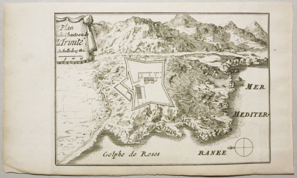 Plano de la fortaleza La Trinidad, en Rosas (Gerona, Cataluña, España), 1678. Ponteult de Beaulieu