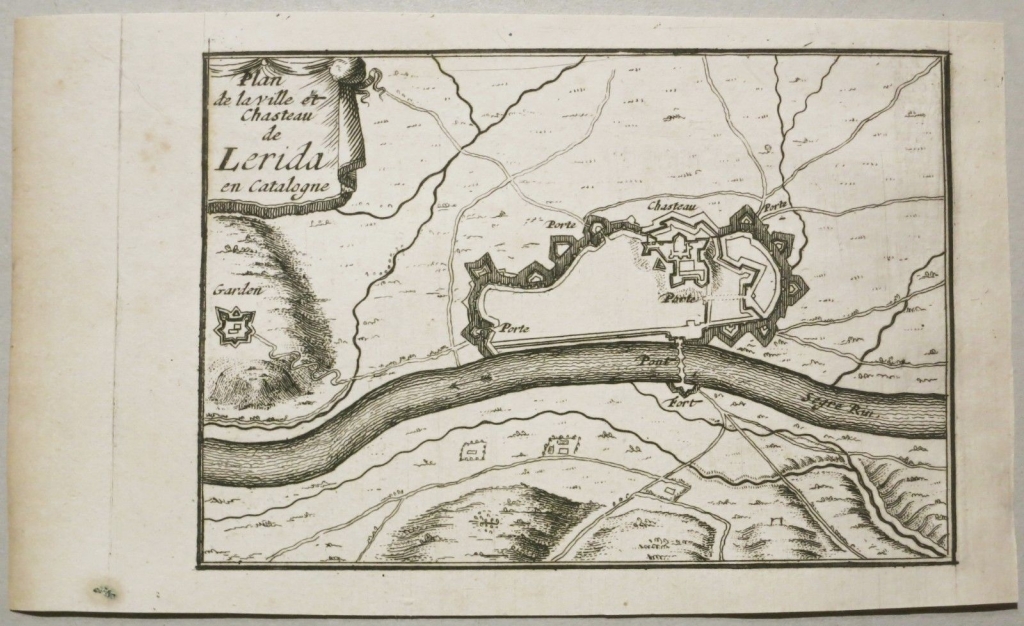 Plano de la ciudad de Lérida y alrededores ( Cataluña, España), 1678. Ponteult de Beaulieu