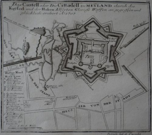 Plano de la fortaleza de la ciudad de Milán y alrededores (Italia), 1730. Bodenehr