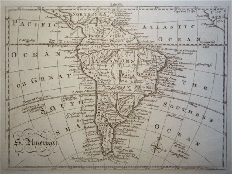 Mapa de América del sur, hacia 1790. A. Bell