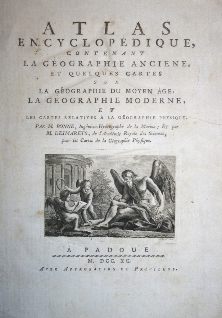 Página de título de atlas, 1790. Bonne/Desmarets/Scatttaglia