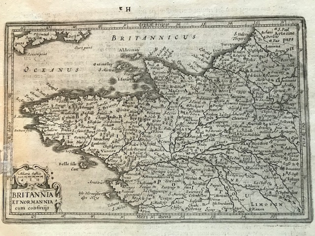 Mapa de Bretaña y Normandía (francia), 1617. Mercator/Hondius