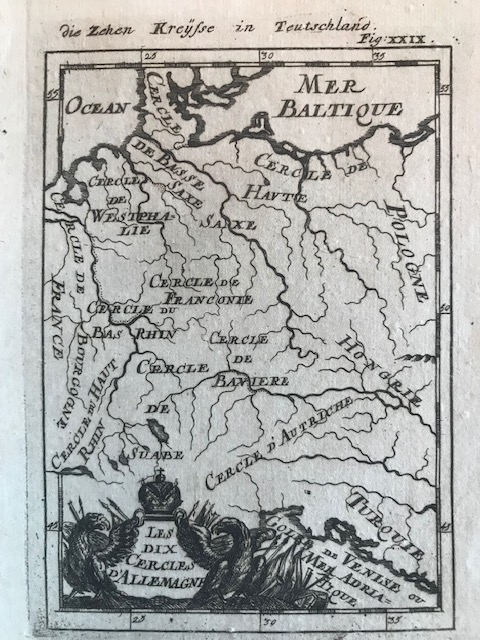 Mapa de las divisiones de Alemania y zonas limítrofes (Europa), 1719. Mallet