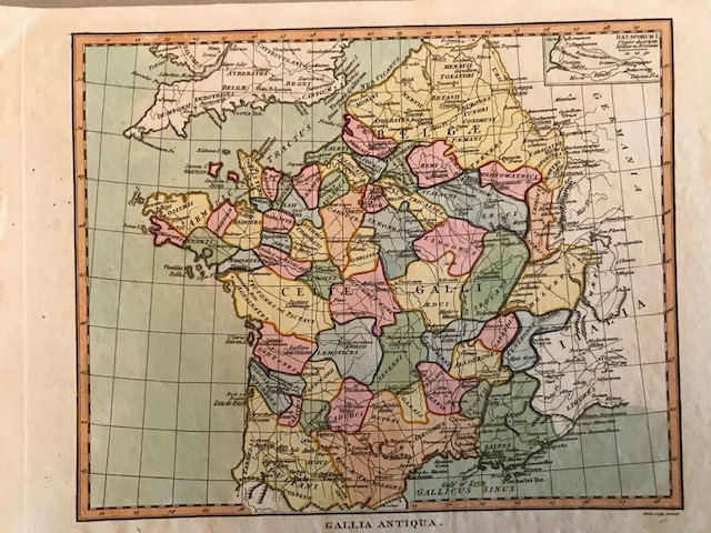 Mapa de Francia antigua (Galia) y sus pueblos prerromanos, 1807. Neele/Willces