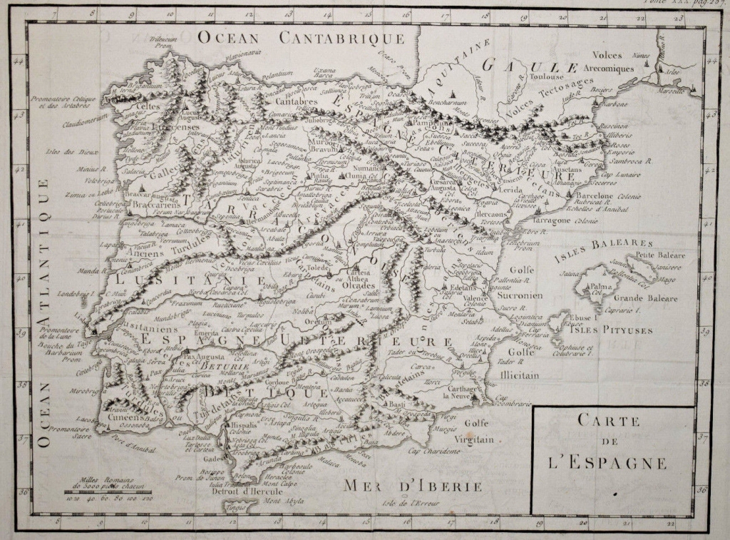 Mapa de España y Portugal,  hacia 1780.  Anónimo
