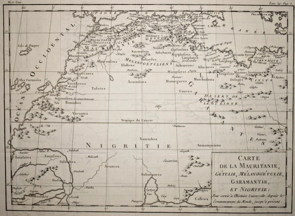 Mapa del norte de África e islas Canarias (España),  hacia 1780. Moutard