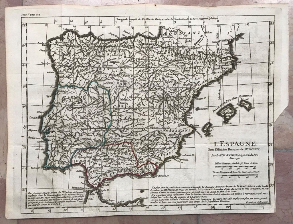 Mapa de España y Portugal antiguos, 1741. Anville/Rollin/Bourgoin