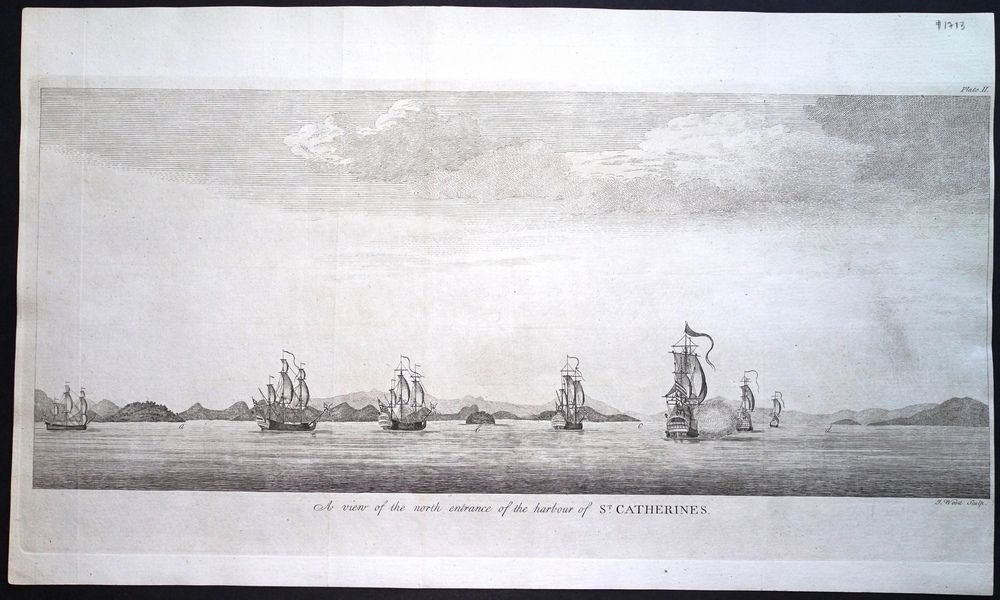 Gran vista de isla de Santa Catarina (Brasil) y II, 1749. Anson/Seale/Knapon/Wood