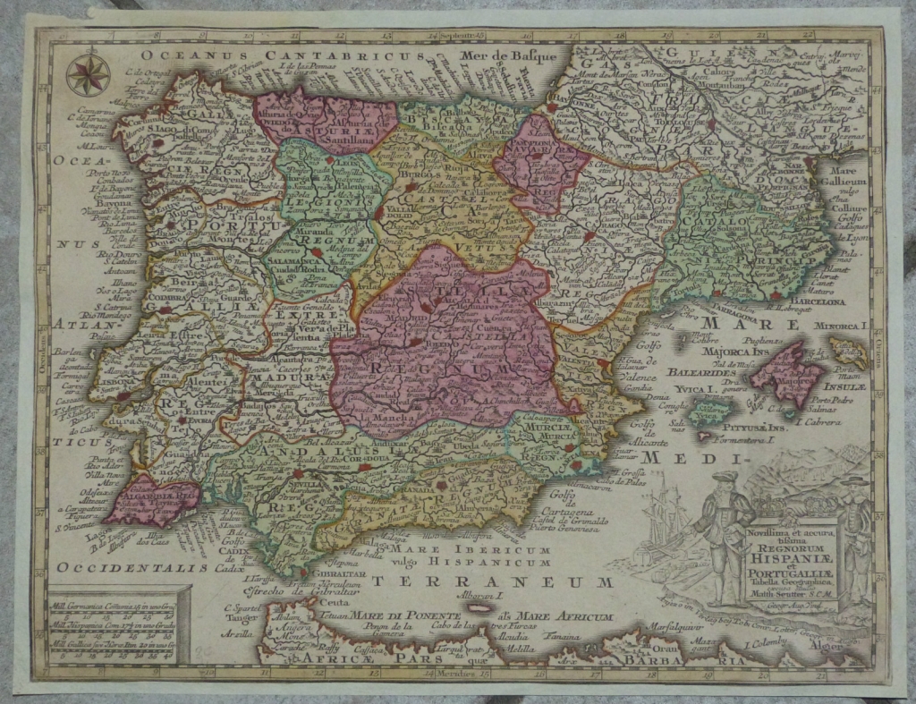 Mapa de España y Portugal, 1744. Seutter/Lotter
