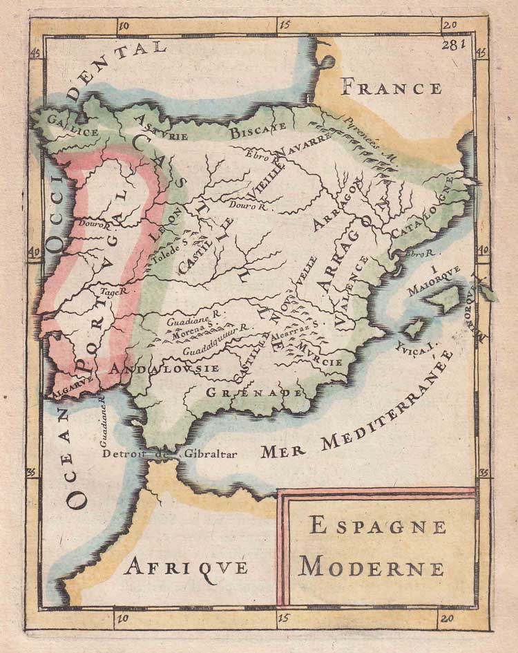 Mapa de España y Portugal, 1683. Mallet