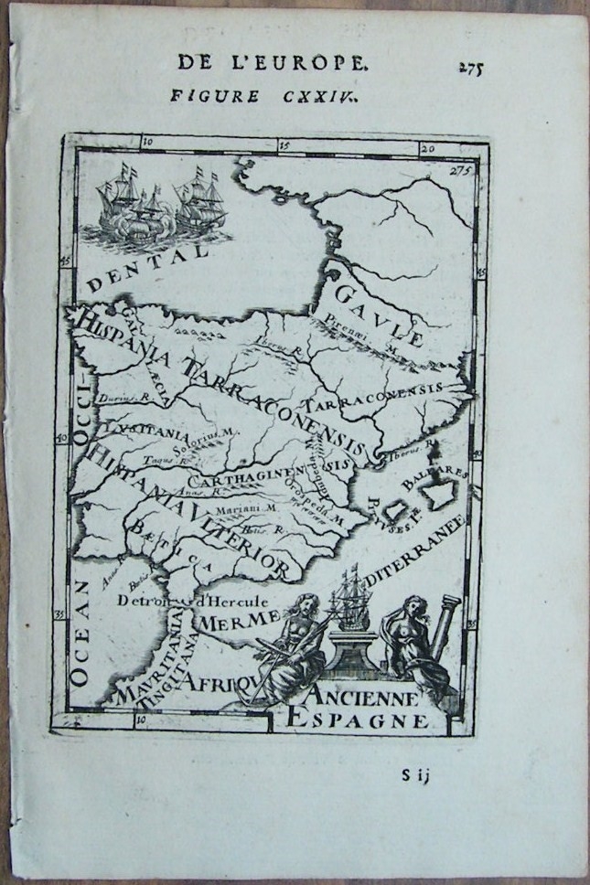 Mapa de España y Portugal en época romana, 1683. Mallet