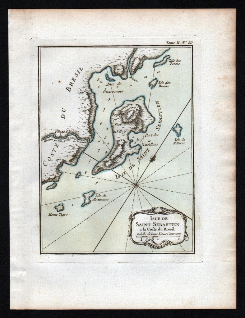 Mapa de la Isla de Sao Sebastiao ( Sao Paulo, Brasil), 1764. N. Bellin