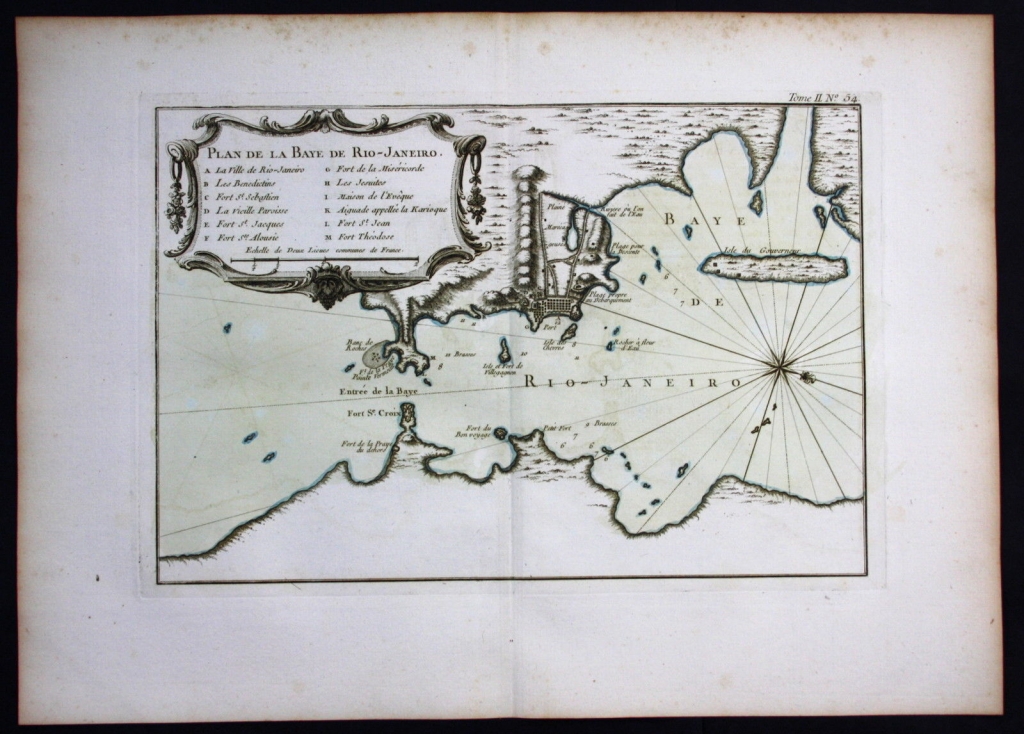 Gran carta náutica de la Bahía de Río de Janeiro ( Brasil, América del sur), 1764. N. Bellin