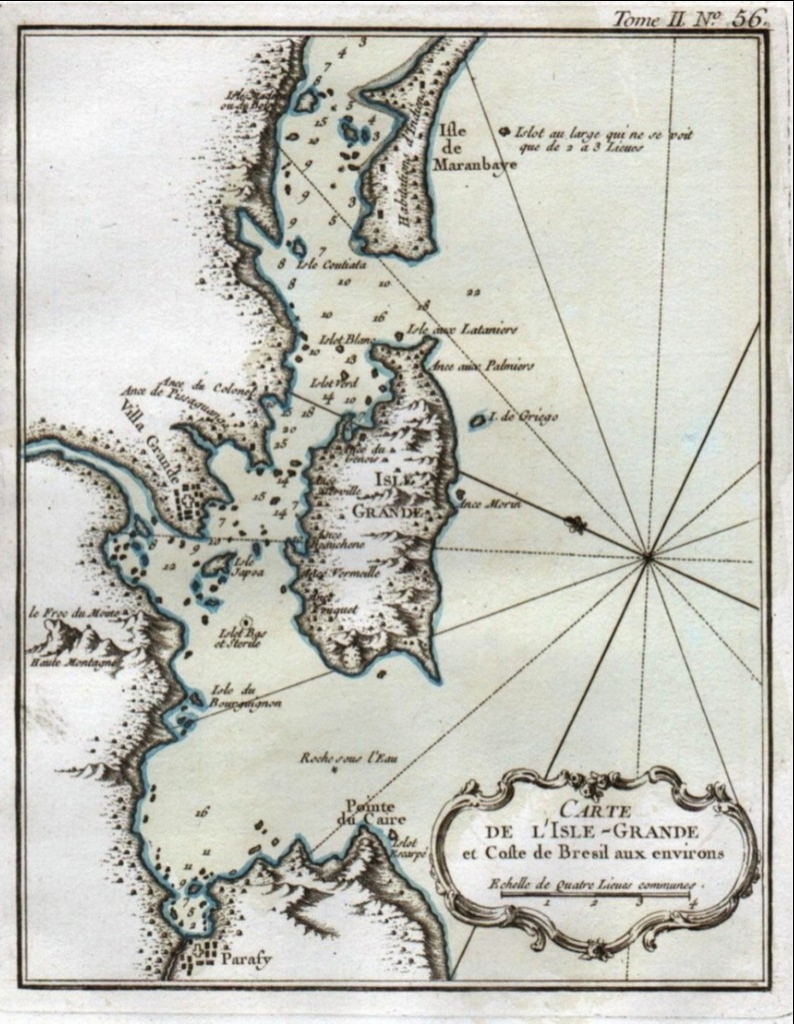 Carta náutica de las islas Grande y Marambaia (Rio Janeiro, Brasil), 1764. N. Bellin