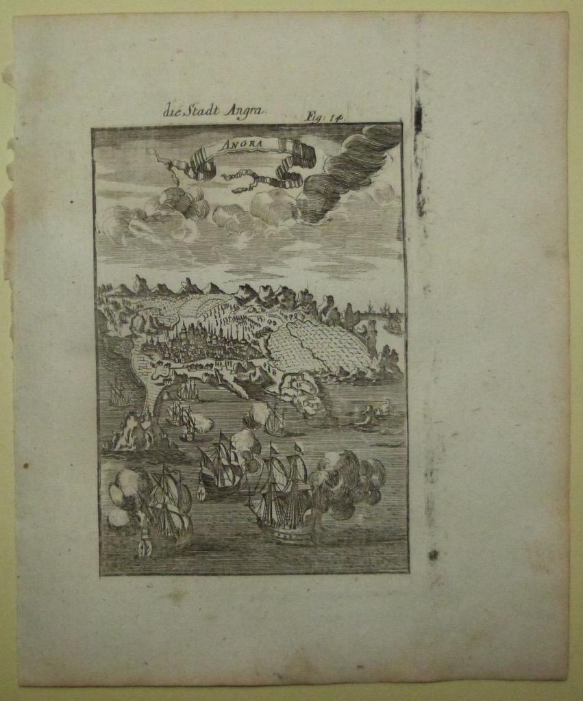 Vista de la ciudad de Angra ( Isla Terceira, Azores, Atlántico, Portugal), 1719. Mallet