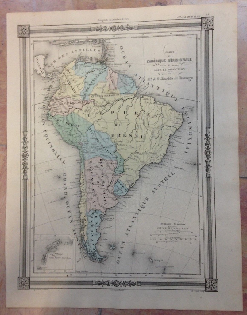 Mapa de América del Sur,  hacia 1850. Barbie du Bocage/Basset