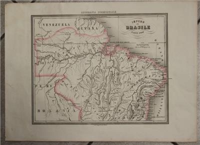 Mapa del norte del antiguo Imperio de Brasil (América del Sur), 1857. Marmocchi