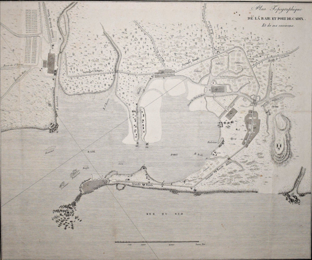 Plano topográfico del puerto y la bahía de Cádiz  (España), 1820. Tomás Muñoz