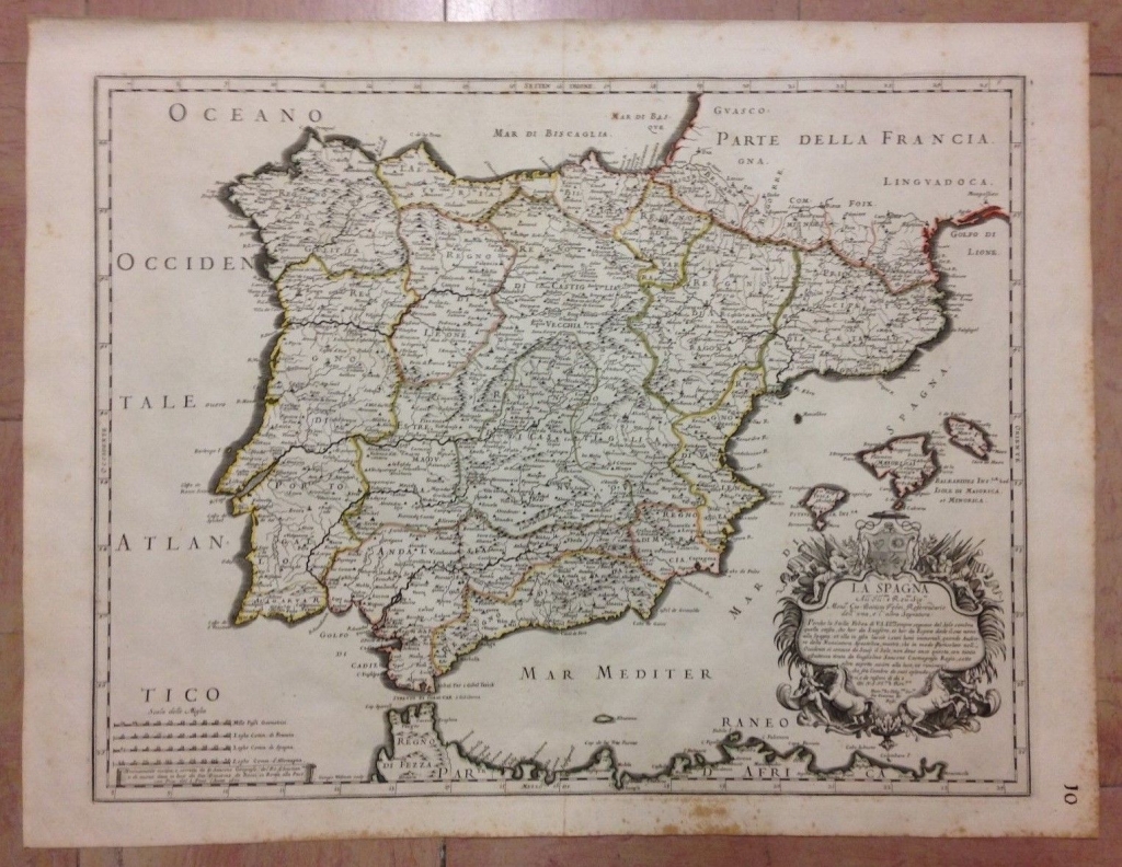 Gran mapa de España y Portugal, 1677. Rossi/Cantelli/Widman