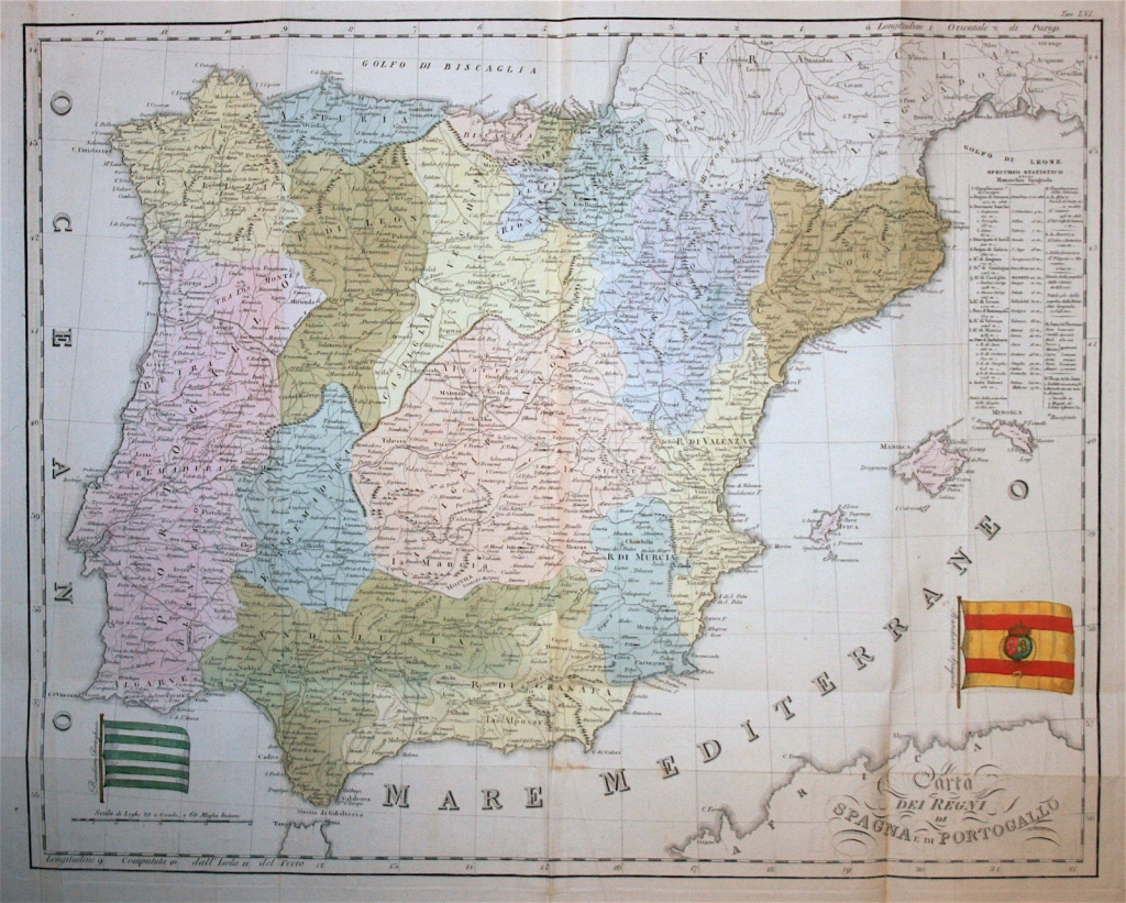 Gran mapa de España y Portugal, 1845. Marmocchi/Batelli