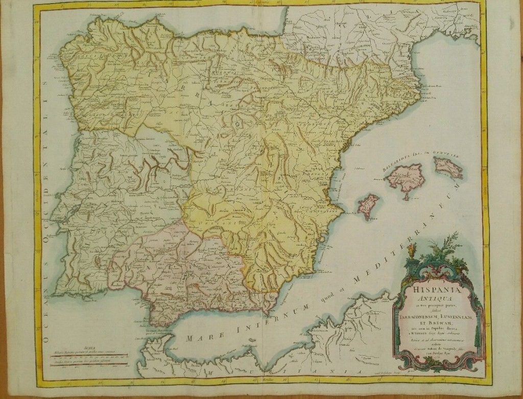 Gran mapa de España y Portugal en época romana (Hispania antiqua), 1750. Sanson/ Vaugondy