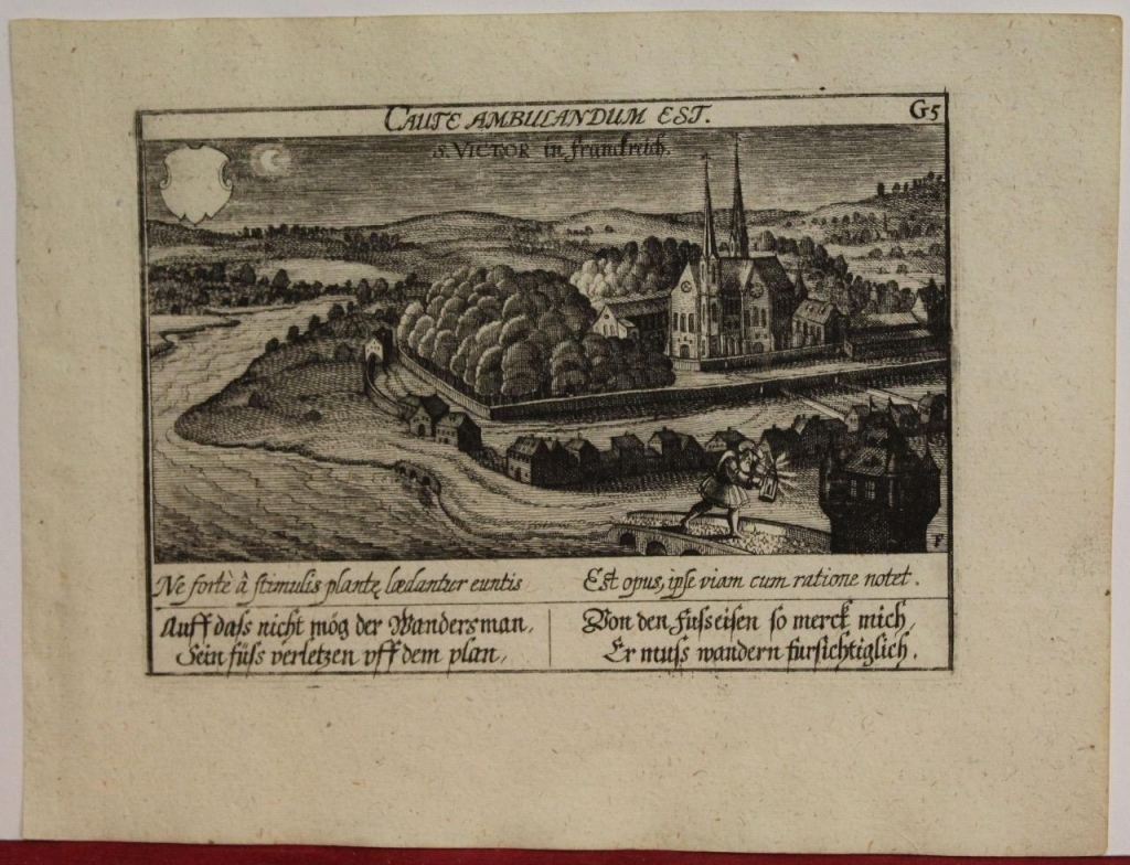 Vista panorámica de la ciudad de Saint Victor (Francia), 1637. Meisner y Kieser